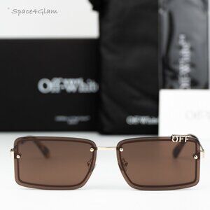 Off-White Men Sunglasses Gold Brown Rectangular OERI13N TAMPA 7664 NEW
